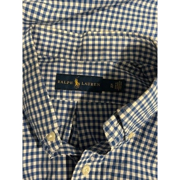 Ralph Lauren Blue and White Plaid Button Down Oxford Shirt with Pink Pony Sz XL - Picture 7 of 7